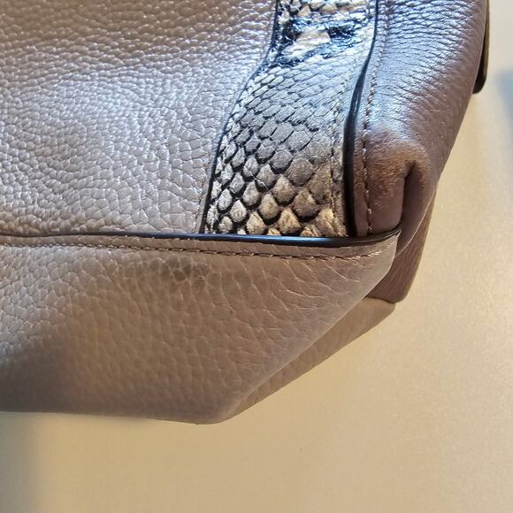 Kate Spade Jackson Leather Satchel Tote Triple Compartment Embossed Snake Trim - Picture 7 of 11